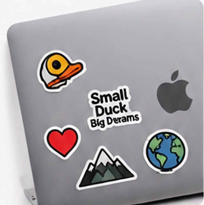 Laptop lid covered in Microduck stickers